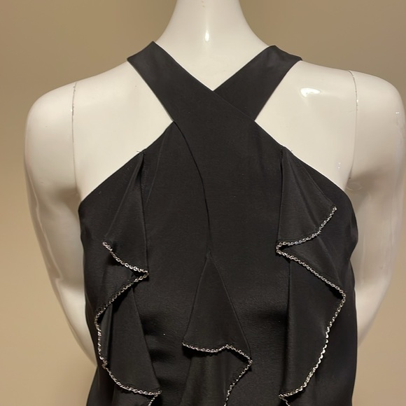 ROBBI & NIKKI byROBERT RODRIGUEZ SILK CHAIN EMBELLISHED RUFFLE FRONT TANK TOP SM - Picture 2 of 16